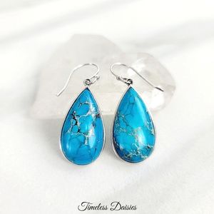 Vintage Blue Turquoise Sterling Silver Earrings Jewelry Boho Hippie